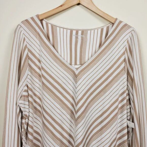 Kim Rogers Striped Top Womans Size M White Tan - Picture 2 of 8